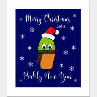 Merry Christmas And A Prickly New Year - Cute Cactus With Christmas Scarf Posters and Art